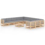 Set mobilier de grădină cu perne, 12 piese, lemn masiv de pin