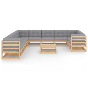 Set mobilier de grădină cu perne, 12 piese, lemn masiv de pin