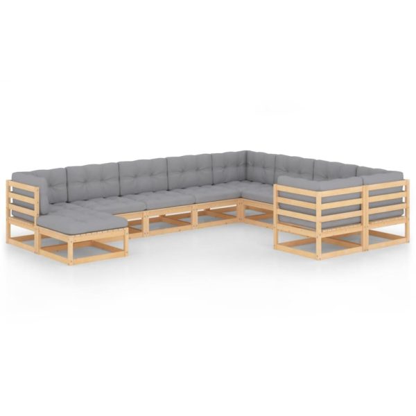 Set mobilier grădină cu perne, 10 piese, lemn masiv de pin