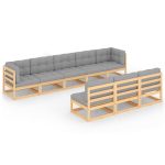 Set mobilier de grădină din 8 piese, lemn masiv de pin