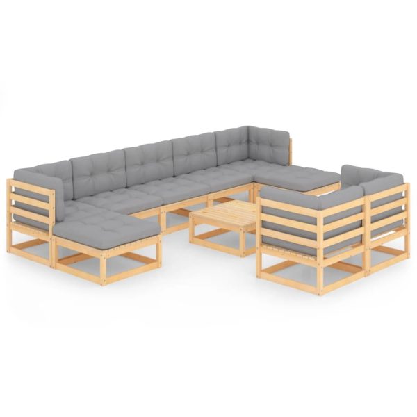 Set mobilier grădină cu perne, 10 piese, lemn masiv de pin