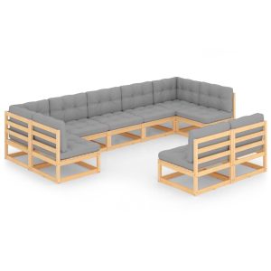 Set mobilier grădină cu perne, 9 piese, lemn masiv de pin