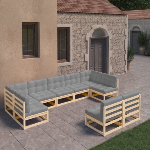 Set mobilier grădină cu perne, 9 piese, lemn masiv de pin