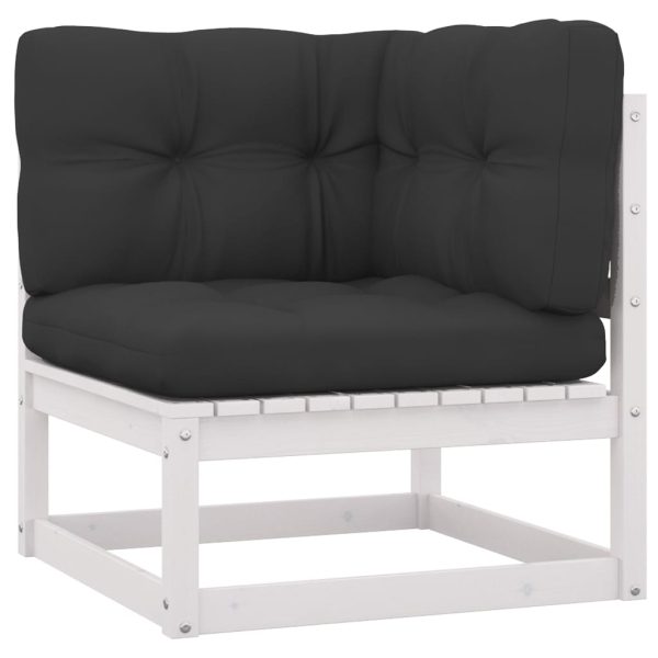 Set mobilier grădină perne, 12 piese, alb, lemn masiv pin
