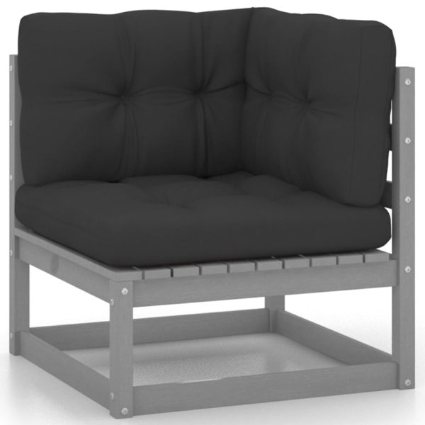 Set mobilier grădină cu perne, 13 piese, gri, lemn masiv de pin