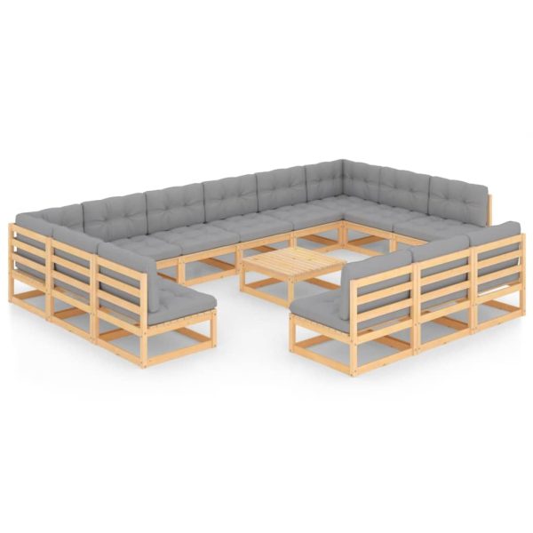 Set mobilier de grădină cu perne, 14 piese, lemn masiv de pin