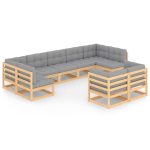 Set mobilier grădină cu perne, 9 piese, lemn masiv de pin