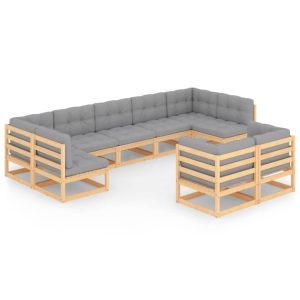 Set mobilier grădină cu perne, 9 piese, lemn masiv de pin