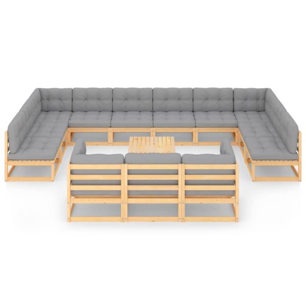 Set mobilier grădină perne, 14 piese, maro miere lemn masiv pin