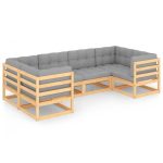 Set mobilier de grădină cu perne, 6 piese, lemn masiv de pin