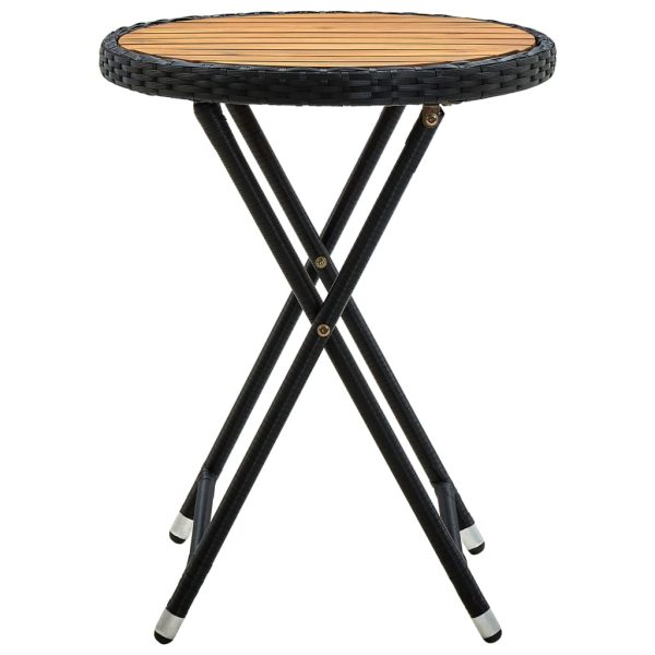 Masă de ceai, negru, 60 cm, poliratan și lemn masiv de acacia