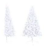 Jumătate brad Crăciun pre-iluminat cu set globuri, alb, 150 cm