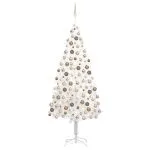 Brad de Crăciun pre-iluminat artificial, set globuri alb 210 cm