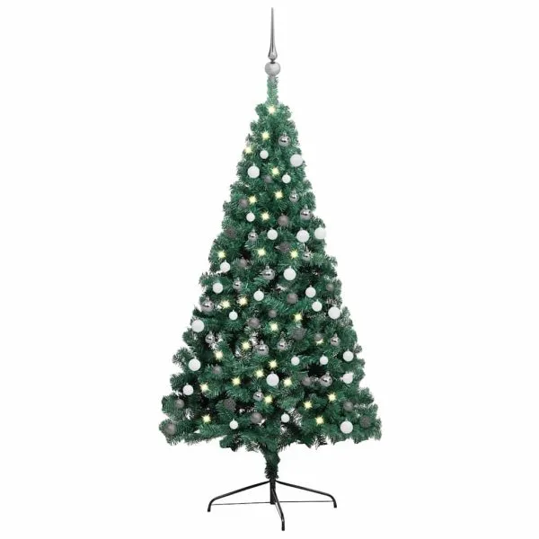 Brad Crăciun artificial pre-iluminat set globuri verde 120 cm