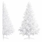 Jumătate brad Crăciun pre-iluminat cu set globuri, alb, 180 cm