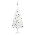 Brad Crăciun pre-iluminat artificial, set globuri, alb, 120 cm