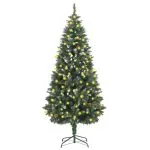 Brad de Crăciun artificial pre-iluminat cu conuri de pin 180 cm