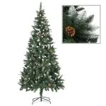 Brad Crăciun artificial pre-iluminat globuri/conuri pin 210 cm