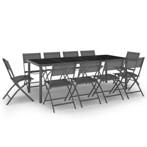 Set mobilier de exterior, 11 piese, oțel