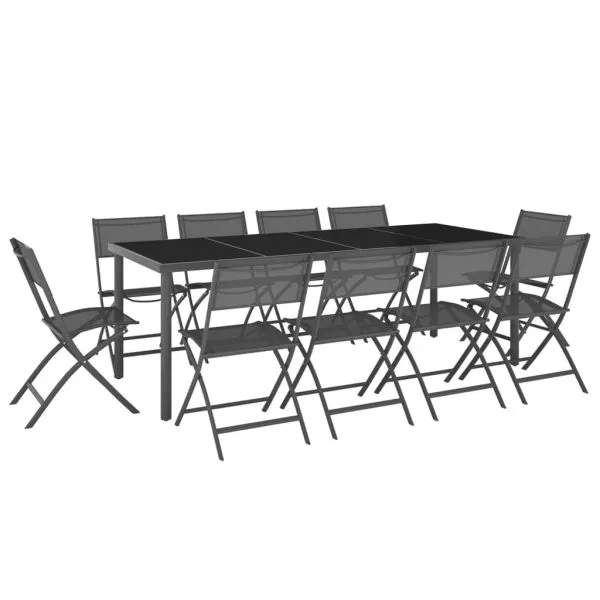 Set mobilier de exterior, 11 piese, oțel