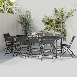Set mobilier de exterior, 11 piese, oțel