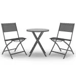 Set mobilier bistro pliabil, 3 piese, gri, oțel
