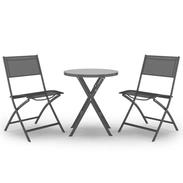 Set mobilier bistro pliabil, 3 piese, gri, oțel