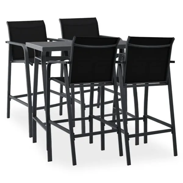 Set mobilier de bar pentru grădină, 5 piese, negru