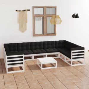 Set mobilier grădină cu perne, 10 piese, lemn masiv de pin