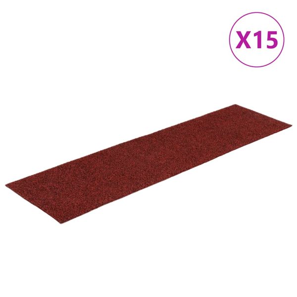 Covorașe scări autoadezive dreptunghiular 15 buc, roșu 76×20 cm