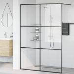 Paravan de duș walk-in negru 140×195 cm sticlă ESG transparentă