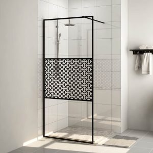 Paravan de duș walk-in negru 115×195 cm sticlă ESG transparentă