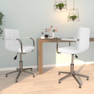 Scaune de bucătărie pivotante, 2 buc., alb, piele artificială