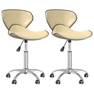 Scaune de bucătărie pivotante, 2 buc., crem, piele artificială