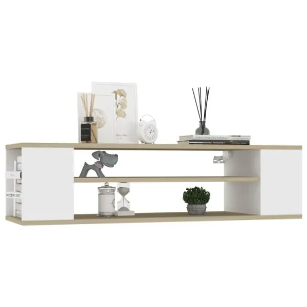 Dulap TV suspendat, alb și stejar Sonoma, 100x30x26,5 cm, PAL