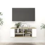 Dulap TV montat pe perete alb&stejar sonoma 102x35x35 cm lemn