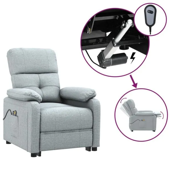 Fotoliu de masaj electric rabatabil, gri deschis, textil