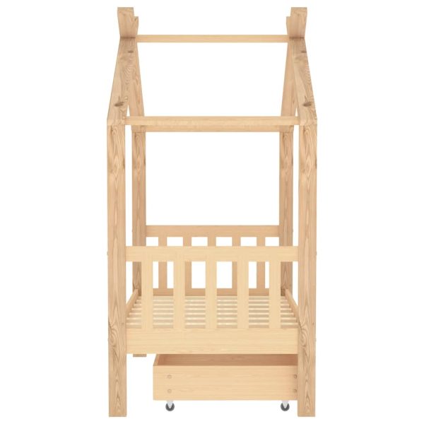 Cadru pat de copii, cu un sertar, 70×140 cm, lemn masiv de pin