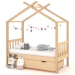 Cadru pat de copii, cu un sertar, 70×140 cm, lemn masiv de pin