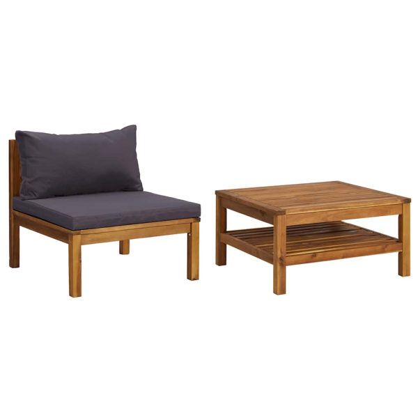Set canapea de grădină, 2 piese, perne gri închis, lemn acacia