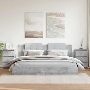 Noptiere, 2 buc., gri beton, 40x35x62,5 cm, lemn compozit