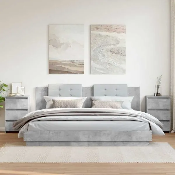Noptiere, 2 buc., gri beton, 40x35x62,5 cm, lemn compozit