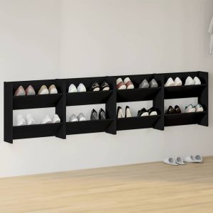 Pantofare de perete, 4 buc., negru, 60x18x60 cm, PAL