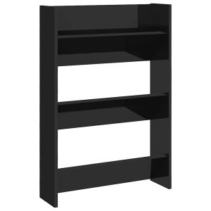 Pantofar de perete, negru extralucios, 60x18x90 cm, PAL