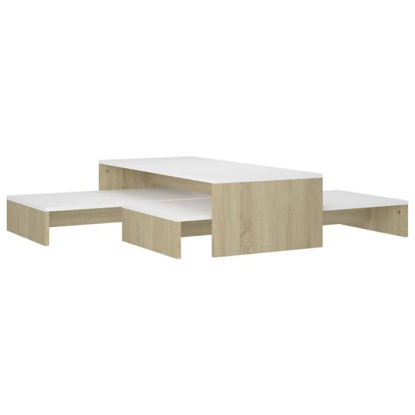 Set măsuțe cafea suprapuse, alb&stejar sonoma, 100x100x26,5 cm