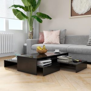 Set măsuțe de cafea suprapuse negru extralucios 100x100x26,5 cm