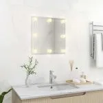 Oglindă de perete cu lumini LED, sticlă, pătrată