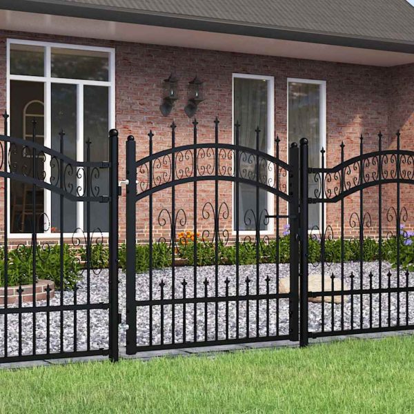 Poartă gard cu vârf negru 103×150 cm oțel vopsit electrostatic