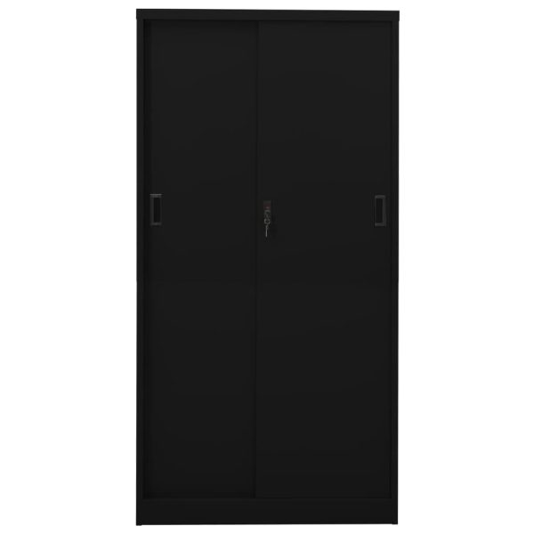 Dulap de birou cu ușă glisantă, negru, 90x40x180 cm, oțel