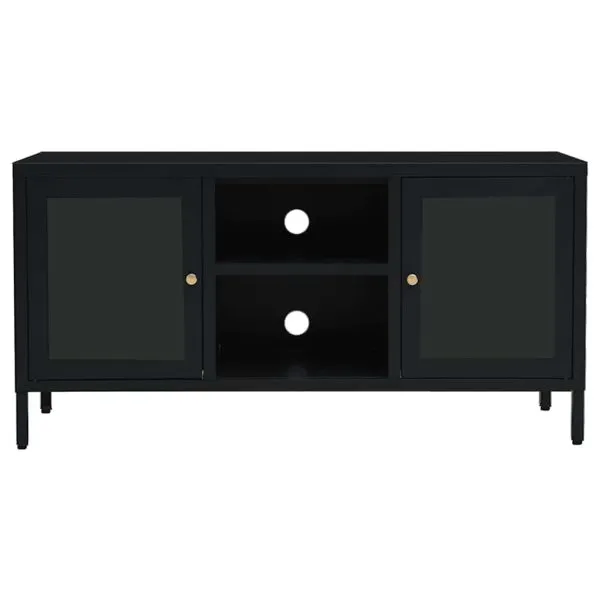 Dulap TV, negru, 105x35x52 cm, oțel și sticlă
